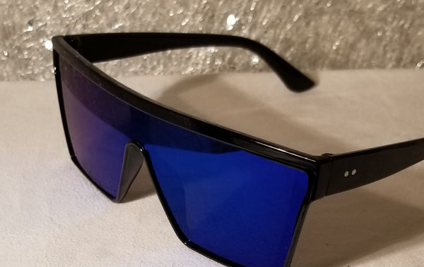 BLUE Ocean Drive! #1 UNISEX seller! Black Frame, Blue Flat Top Shield Sunglasses