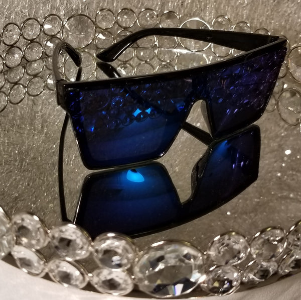 BLUE Ocean Drive! #1 UNISEX seller! Black Frame, Blue Flat Top Shield Sunglasses