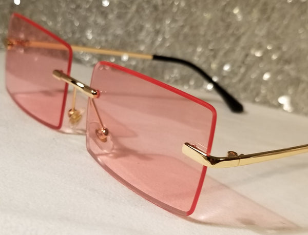 PINK October!! Gold Frame Rectangle Rimless Sunglasses