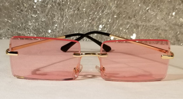 PINK October!! Gold Frame Rectangle Rimless Sunglasses