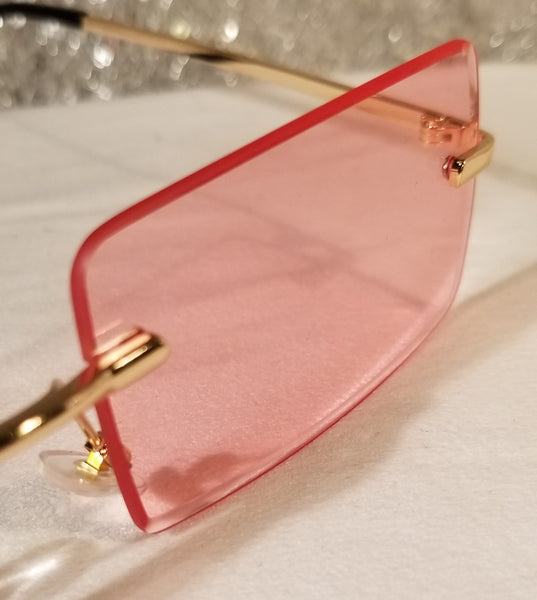 PINK October!! Gold Frame Rectangle Rimless Sunglasses