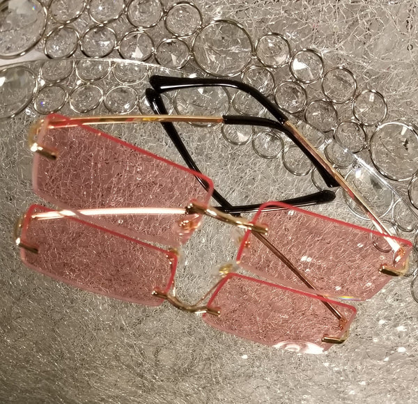 PINK October!! Gold Frame Rectangle Rimless Sunglasses