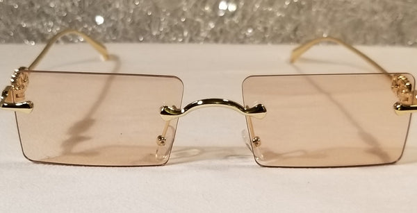 TAN Moscato! UNISEX! Gold Frame Rectangle Rimless Sunglasses