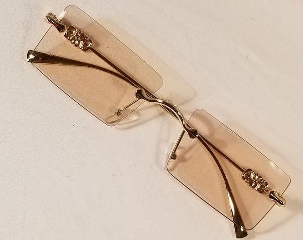 TAN Moscato! UNISEX! Gold Frame Rectangle Rimless Sunglasses