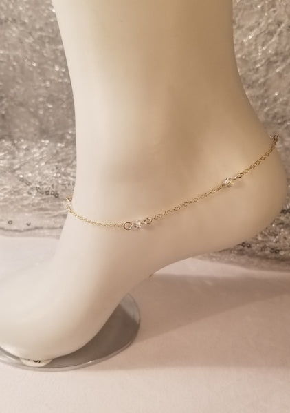 Crystal Petites! 14 KTGF w/ Clear AB S.A. Crystal Rounds Anklet 9-3/4"-11-1/2"