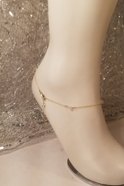 Crystal Petites! 14 KTGF w/ Clear AB S.A. Crystal Rounds Anklet 9-3/4"-11-1/2"