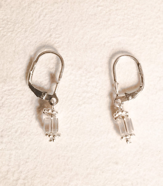 Ice Cube Droplet FH! Sterling Silver w/ Clear S.A. Crystal Earrings (French Hook)