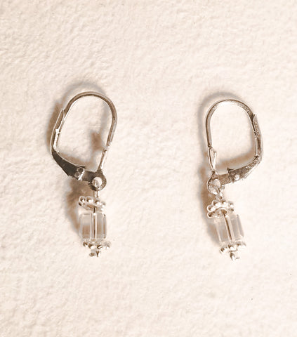 Ice Cube Droplet FH! Sterling Silver w/ Clear S.A. Crystal Earrings (French Hook)