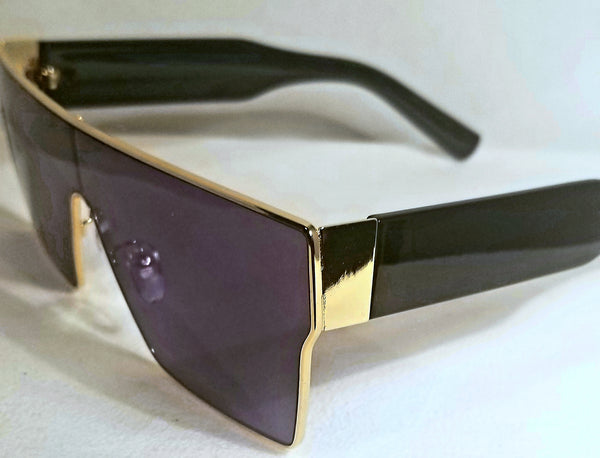 BLACK Queen! Gold/Black Flat Top Shield Sunglasses