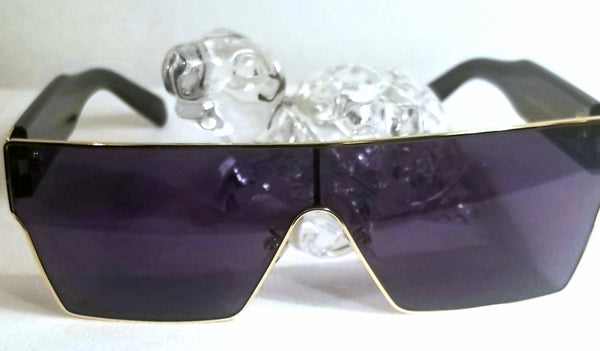 BLACK Queen! Gold/Black Flat Top Shield Sunglasses