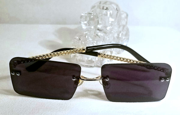 BLACK BeAtS! Gold Frame Rimless Sunglasses