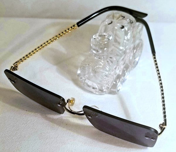 BLACK BeAtS! Gold Frame Rimless Sunglasses