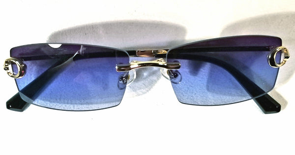 BLUE Dreamz! MEN'S Gold Rimless, Navy Blue Sunglasses