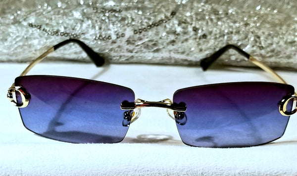 BLUE Dreamz! MEN'S Gold Rimless, Navy Blue Sunglasses