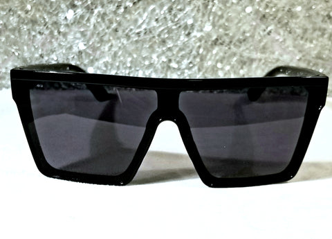 BLACK Outage! MEN'S Black Frame, Black Flat Top Shield Sunglasses