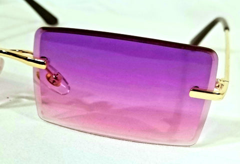 PURPLE Celebration! Gold Frame Tinted Rimless Sunglasses