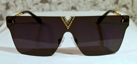 BLACK Toxic! Gold Rhinestone Decor Rimless Sunglasses