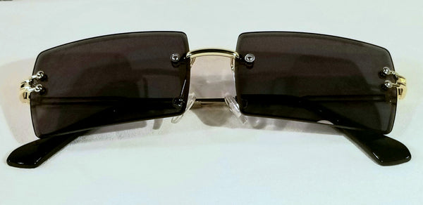 BLACK Shadie Savage! #1 UNISEX! Gold Frame Rectangle Rimless Sunglasses