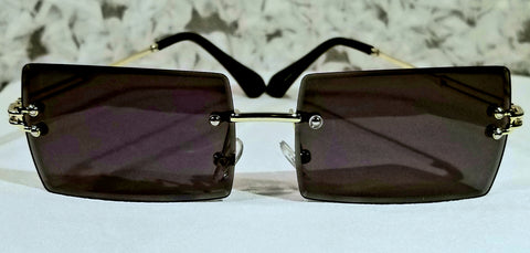 BLACK Shadie Savage! #1 UNISEX! Gold Frame Rectangle Rimless Sunglasses