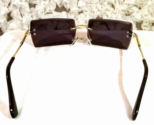 BLACK Shadie Savage! #1 UNISEX! Gold Frame Rectangle Rimless Sunglasses