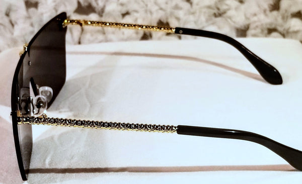 BLACK Toxic! Gold Rhinestone Decor Rimless Sunglasses