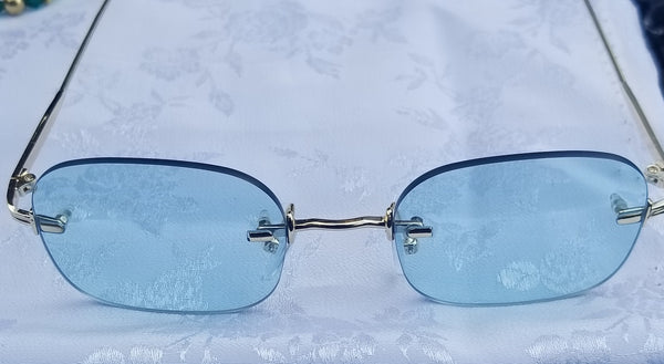 BLUE Cool Breeze LT! MEN's! Light Blue Tinted Lens Rimless Sunglasses