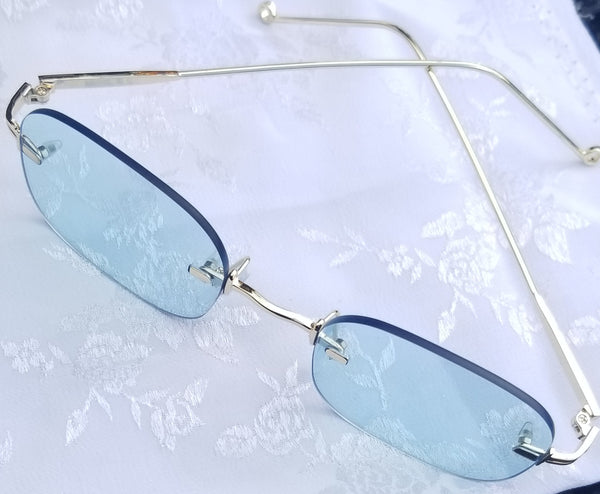 BLUE Cool Breeze LT! MEN's! Light Blue Tinted Lens Rimless Sunglasses