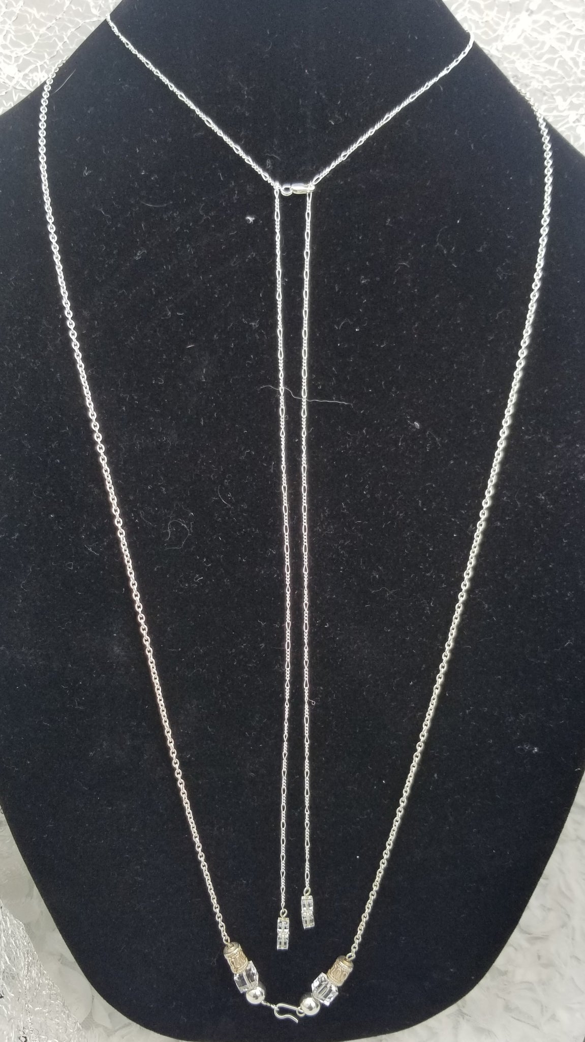 One 4You Trouble! Sterling with Clear Doubled Drops S.A. Crystal Necklace 15"-27" (see details)