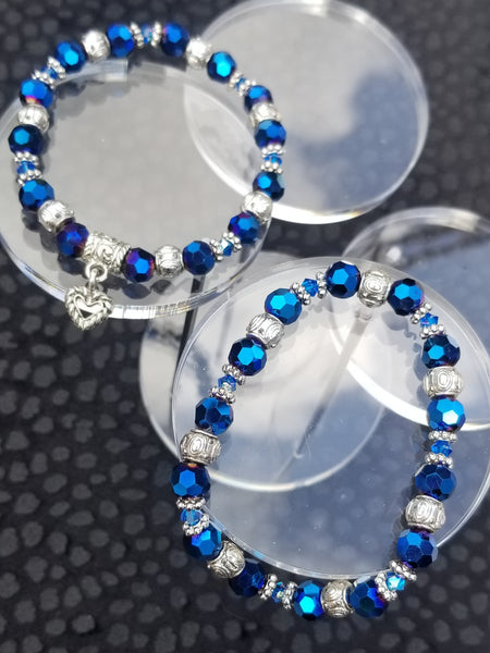 Blue C-Beauty! Silver, Blue Czechoslovakian Crystal Bracelet 7-1/2" Std