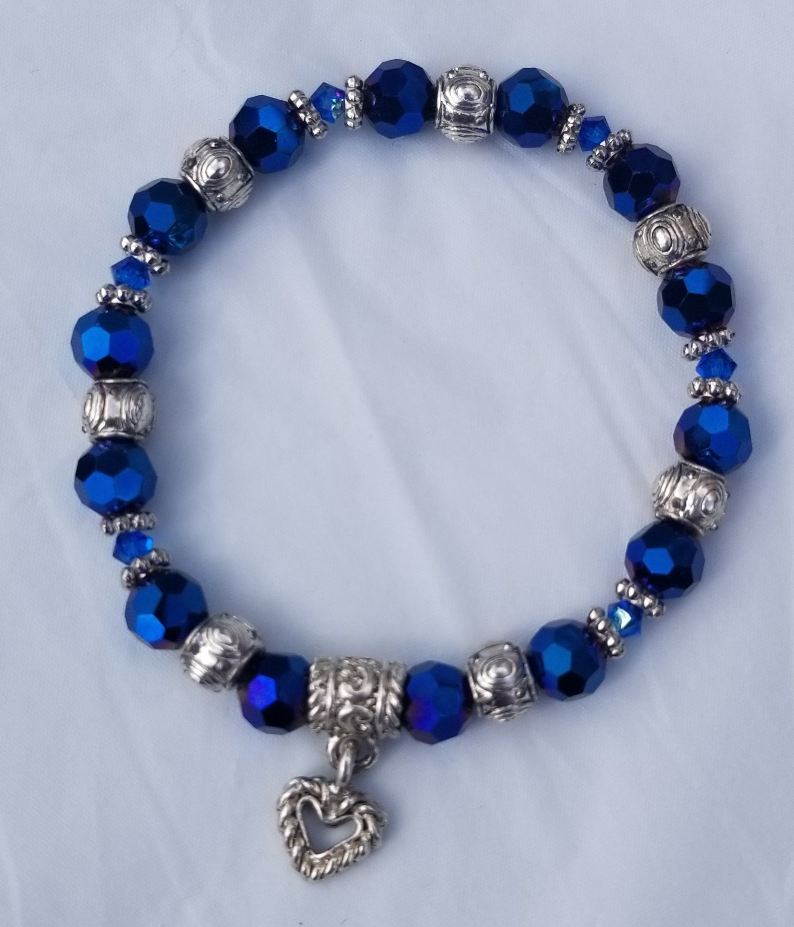 Blue C-Beauty! Silver, Blue Czechoslovakian Crystal Bracelet 7-1/2" Std