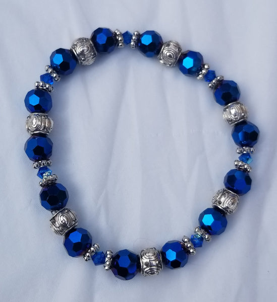 Blue C-Beauty! Silver, Blue Czechoslovakian Crystal Bracelet 7-1/2" Std