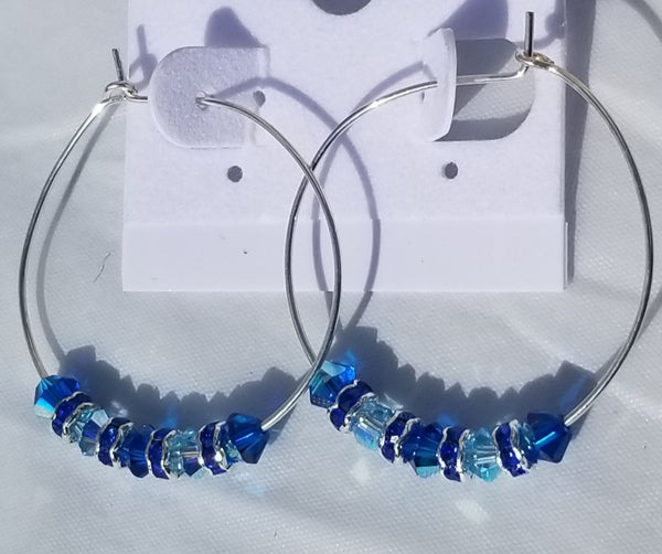 BLUE Rounds! S.A. Crystals Royal & Lt Blue Earrings