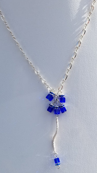 Growth! Silver w/ Blue S.A  Crystal Necklace 18"