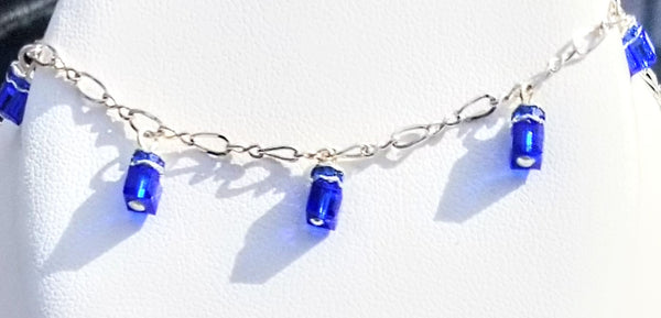 Growth! Silver w/ Blue S.A  Crystal Necklace 18"