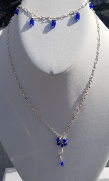 Growth! Silver w/ Blue S.A  Crystal Necklace 18"