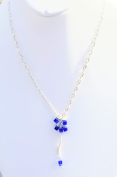 Growth! Silver w/ Blue S.A  Crystal Necklace 18"