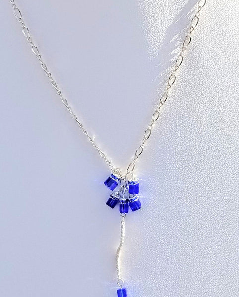 Growth! Silver w/ Blue S.A  Crystal Necklace 18"