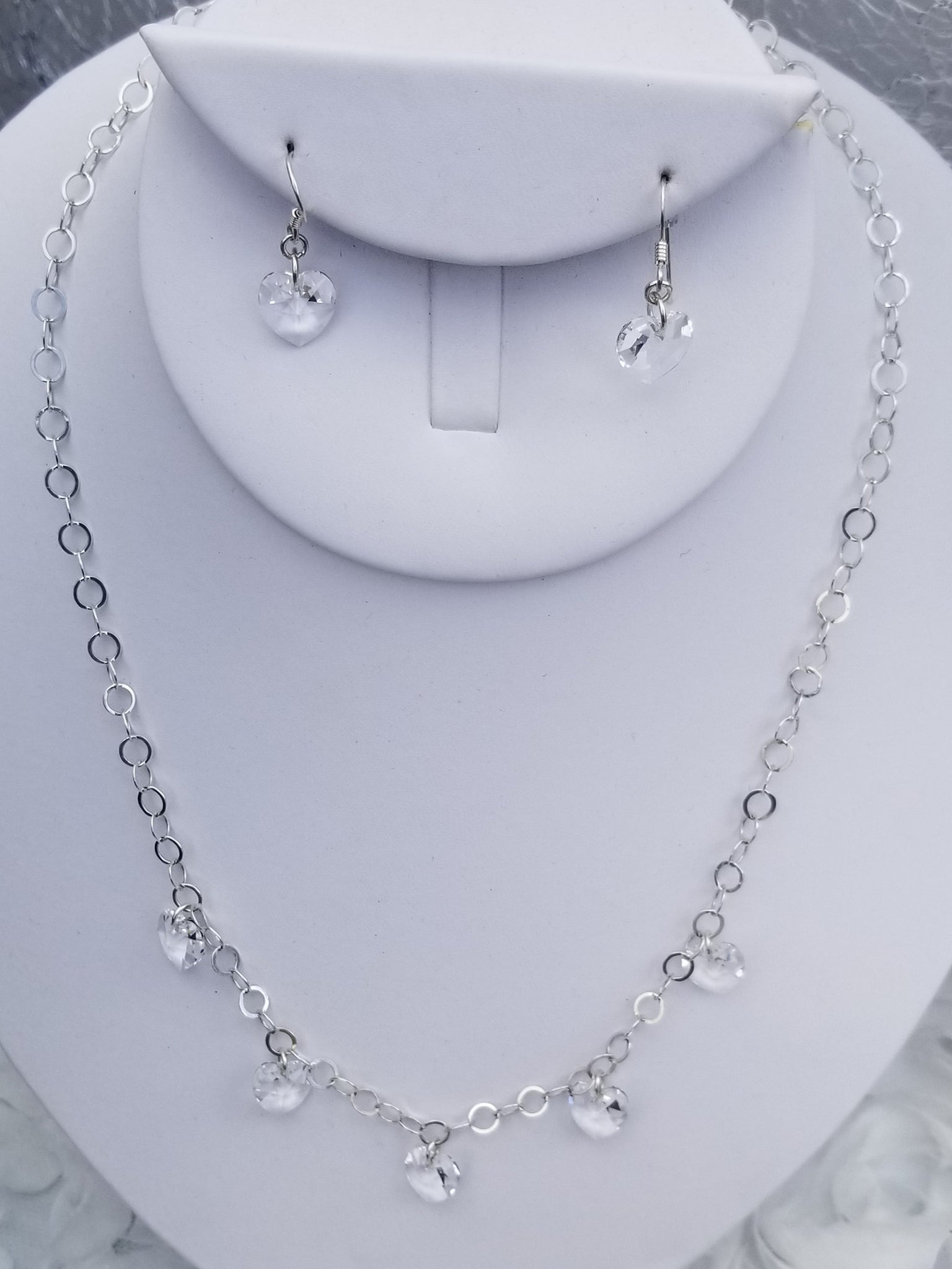 HArts On You2! Sterling with S.A. Crystal Clear Heart Set 16"-18"