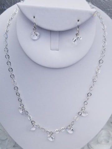 HArts On You2! Sterling with S.A. Crystal Clear Heart Set 16"-18"