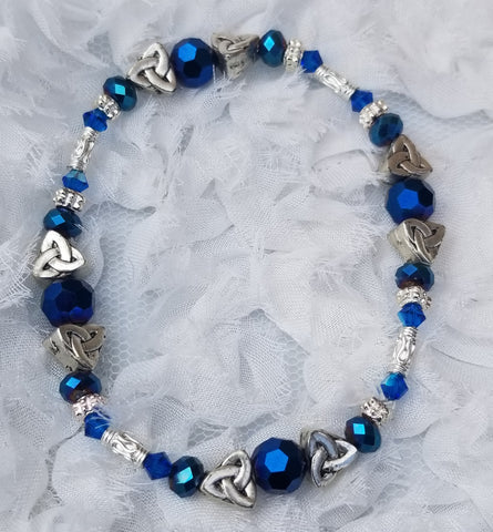 Blue C-BeautyTri! Silver, Blue Tri Czechoslovakian Crystal Bracelet 7-1/2" Std