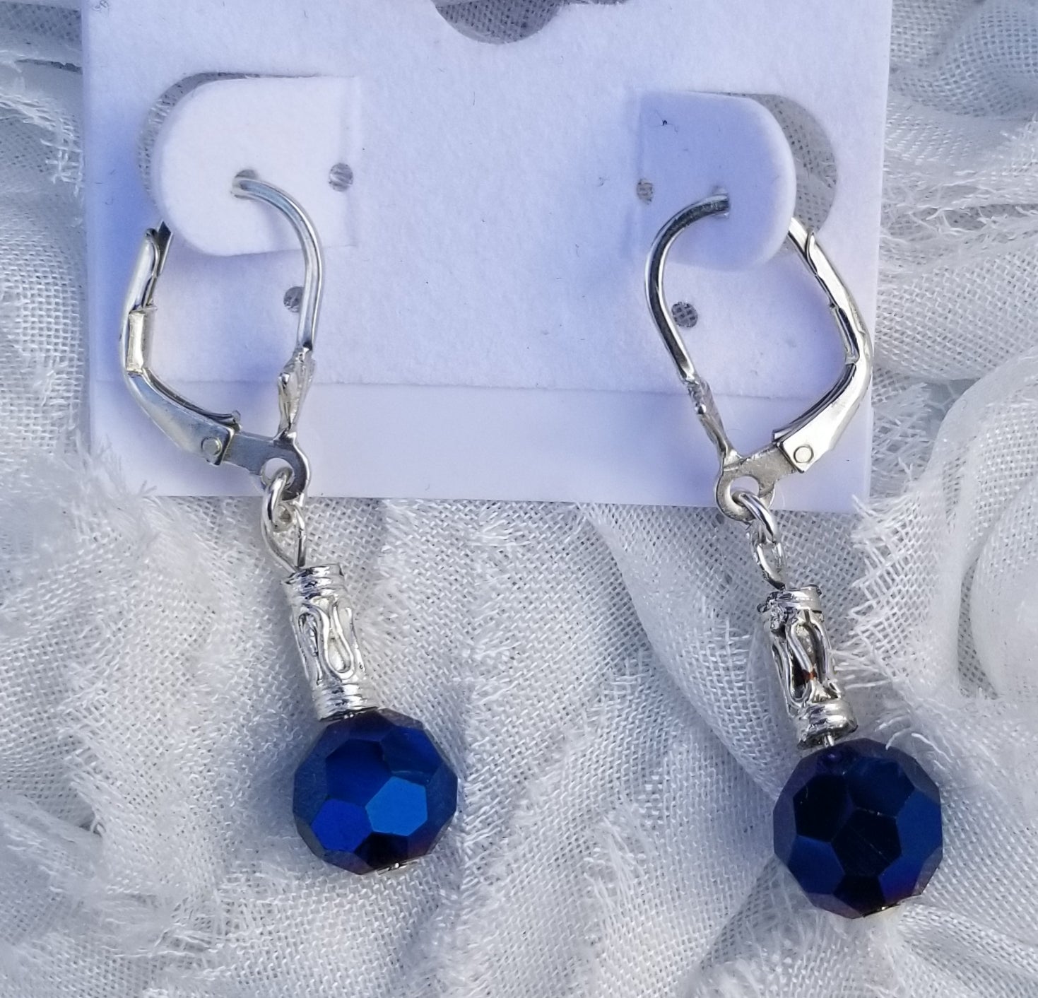 Young BLUE! Crystal Round Blue & Silver Straights Earrings