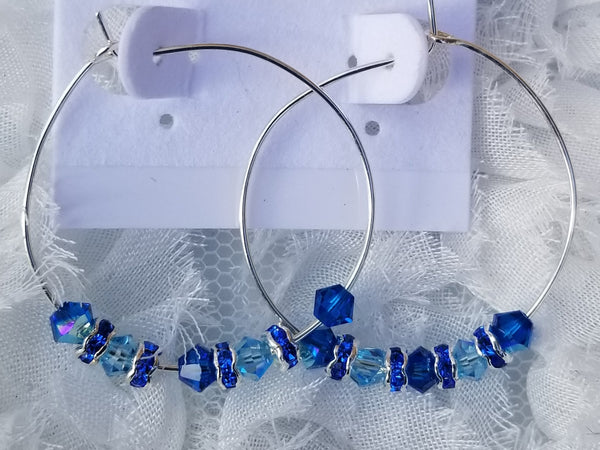 BLUE Rounds! S.A. Crystals Royal & Lt Blue Earrings