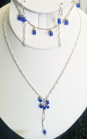 Growth! Silver w/ Blue S.A  Crystal Necklace 18"