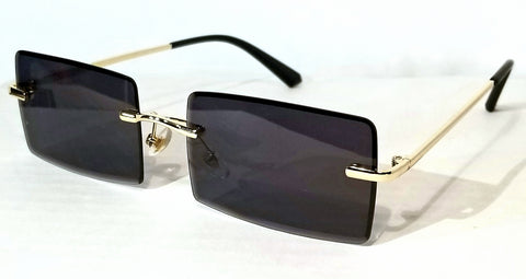 BLACK Genuine Black! UNISEX! Gold Frame Rectangle Rimless Sunglasses