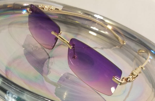 PURPLE Dragon! UNISEX! Purple Tinted Lens Rimless Sunglasses