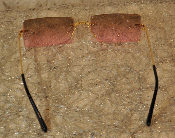 BROWN/PINK Candie! Gold Frame Rectangle Rimless Sunglasses