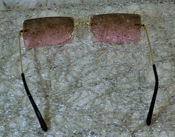 BROWN/PINK Candie! Gold Frame Rectangle Rimless Sunglasses