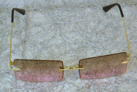 BROWN/PINK Candie! Gold Frame Rectangle Rimless Sunglasses