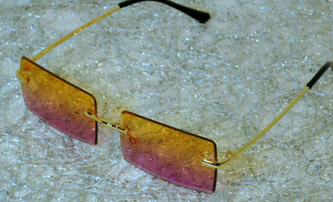 ORANGE/PINK Moodswing! Gold Frame Rectangle Rimless Sunglasses