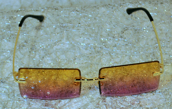 ORANGE/PINK Moodswing! Gold Frame Rectangle Rimless Sunglasses